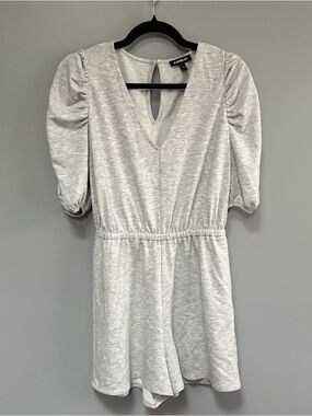 Express Heather Gray Soft Puff Sleeve V-Neck Shorts One Piece Romper Size S